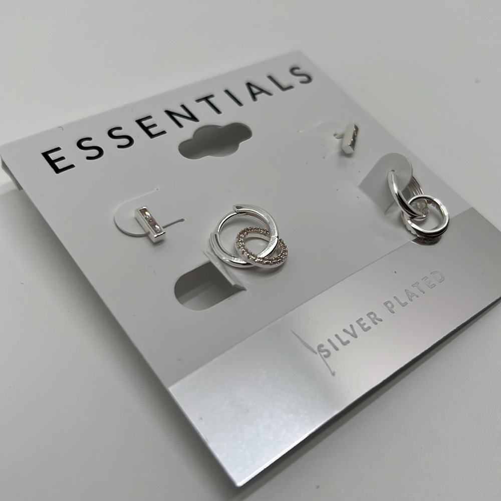 Essentials 2 Pc. Set Cz Double Loop Silver Plated… - image 3